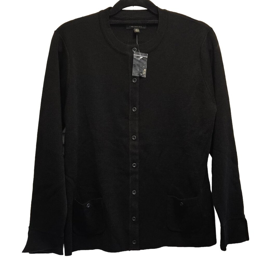 NWOT TWINHILL BLACK RIBBED BUTTON FRONT SWEATER CARDIGAN WOOL BLEND XL MSRP $65